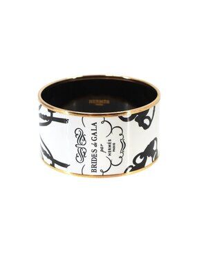 Hermes Enamel TGM Bangle Bracelet Black White Gold Email TGM